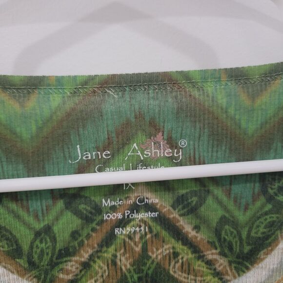Jane‎ Ashley Womens Top Size 1X Rhinestone Art To Wear Green Abstract - Picture 6 of 6